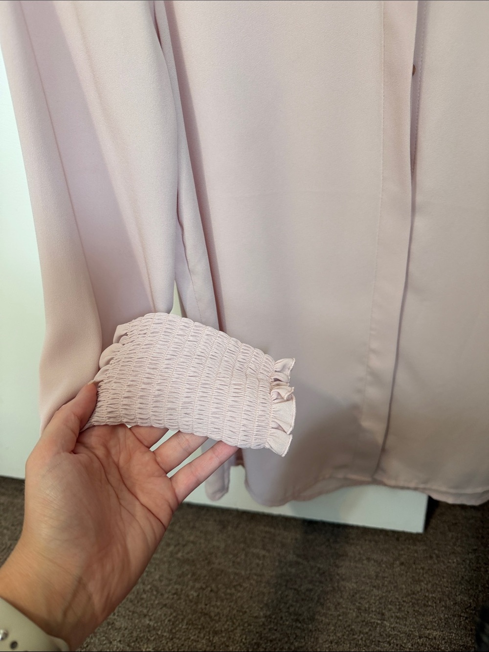 Express Pale Pink Long-Sleeve Button-Down Blouse - Picture 4 of 5